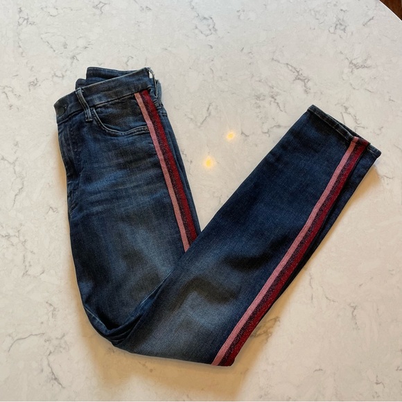 Mother 💙 High Waisted Looker Skinny Jean Here Kitty Kitty Glitter Racer Size 27 - Picture 6 of 11